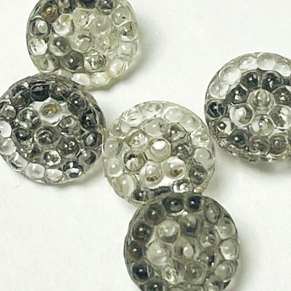 5 Vintage Clear Patterned Glass Button Small Painted Back